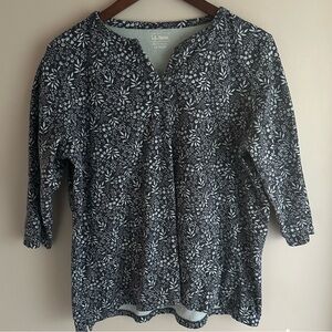 L.L. Bean Women's Black and White Floral Blouse 100% Cotton Soft Size 1X Plus